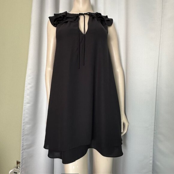 Amanda Uprichard Mini Dress Black Sleeveless V Neck Belle Ruff Black Size L - Picture 1 of 8